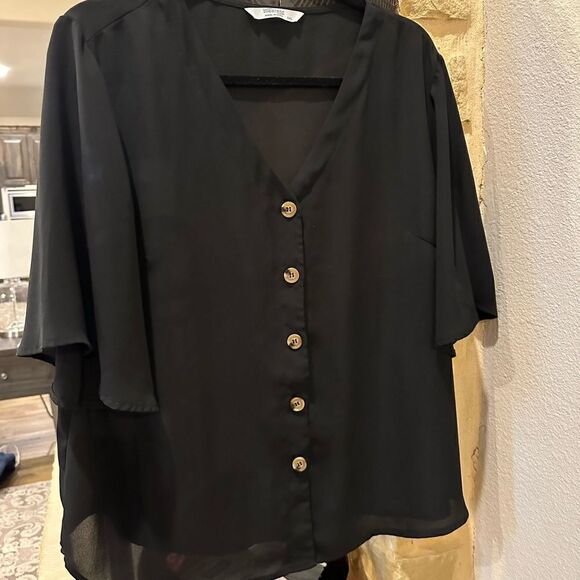 Meaeor button down sheer black blouse 2x  XXL - Picture 6 of 9
